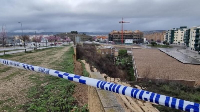 Cerrado el paseo peatonal junto al Colegio SEI Virgen de la Soledad por desprendimiento de un muro