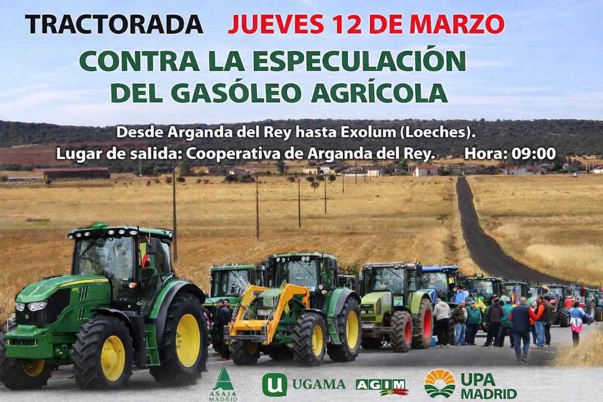Convocan una tractorada desde Arganda del Rey hasta Loeches contra la subida del gasóleo agrícola