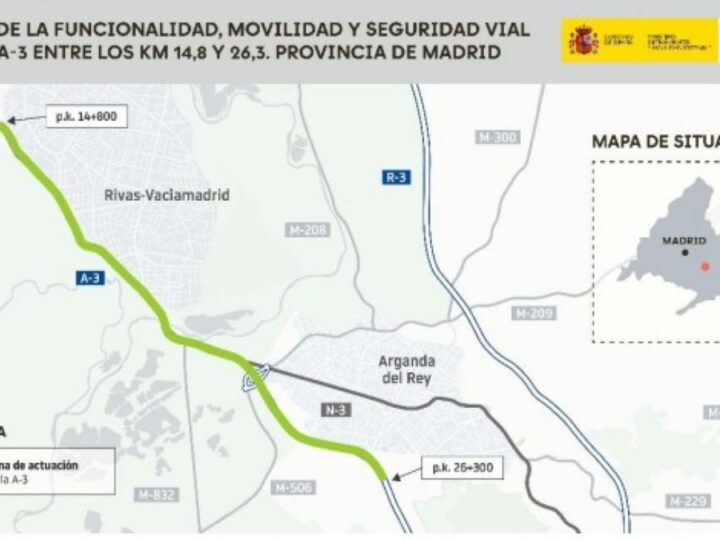 Transportes licita la redacción del proyecto para mejorar 11,5 kilómetros de la A-3 entre Rivas y Arganda